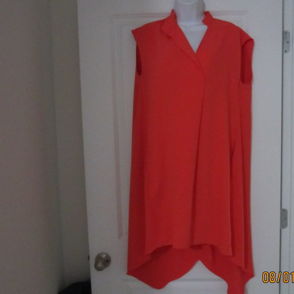 RACHEL ROY Coral Stand-Up Collar Hi/Low Size Medium - Slant Pocket Shift Dress